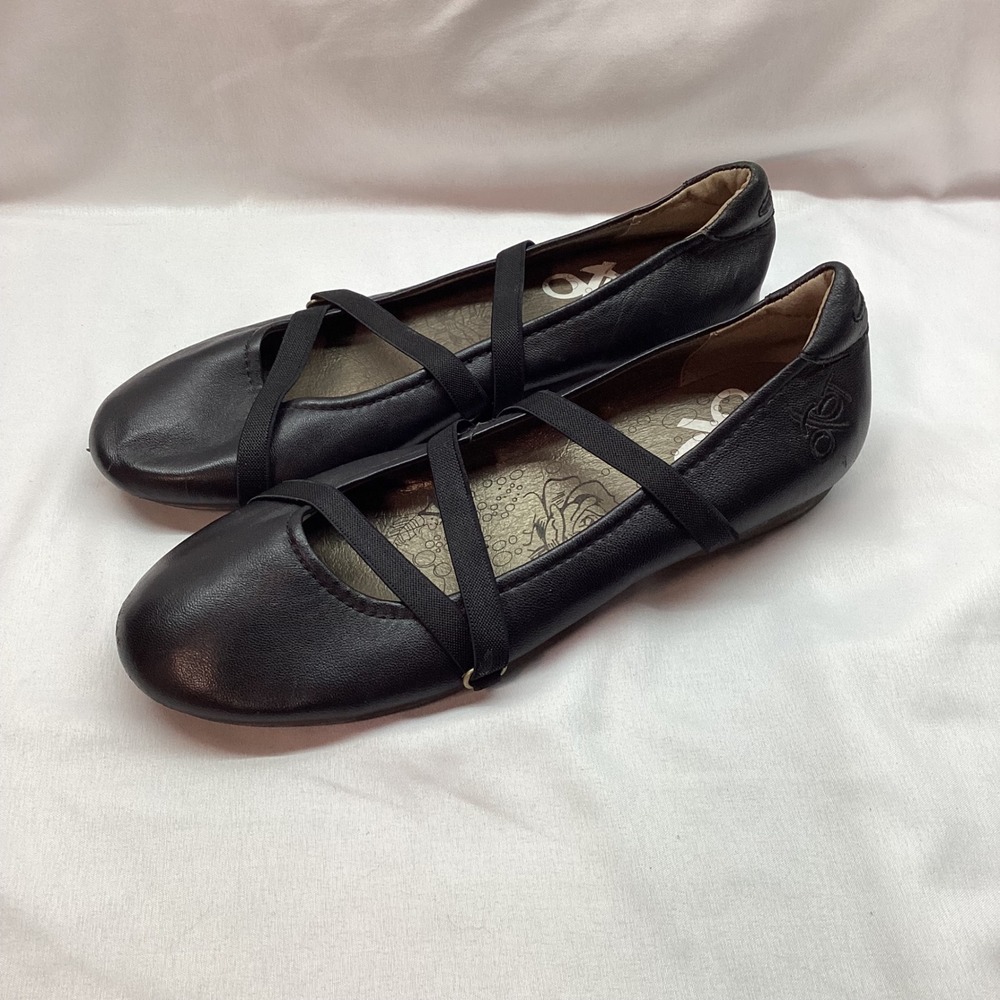 OTBT Park City Black Leather Crisscross Elastic Strap Ballet Flats 10M Casual
